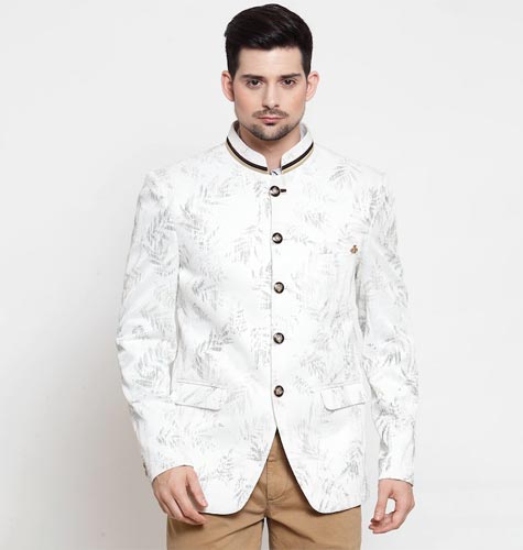 Men Printed Slim-Fit Bandhgala Blazer